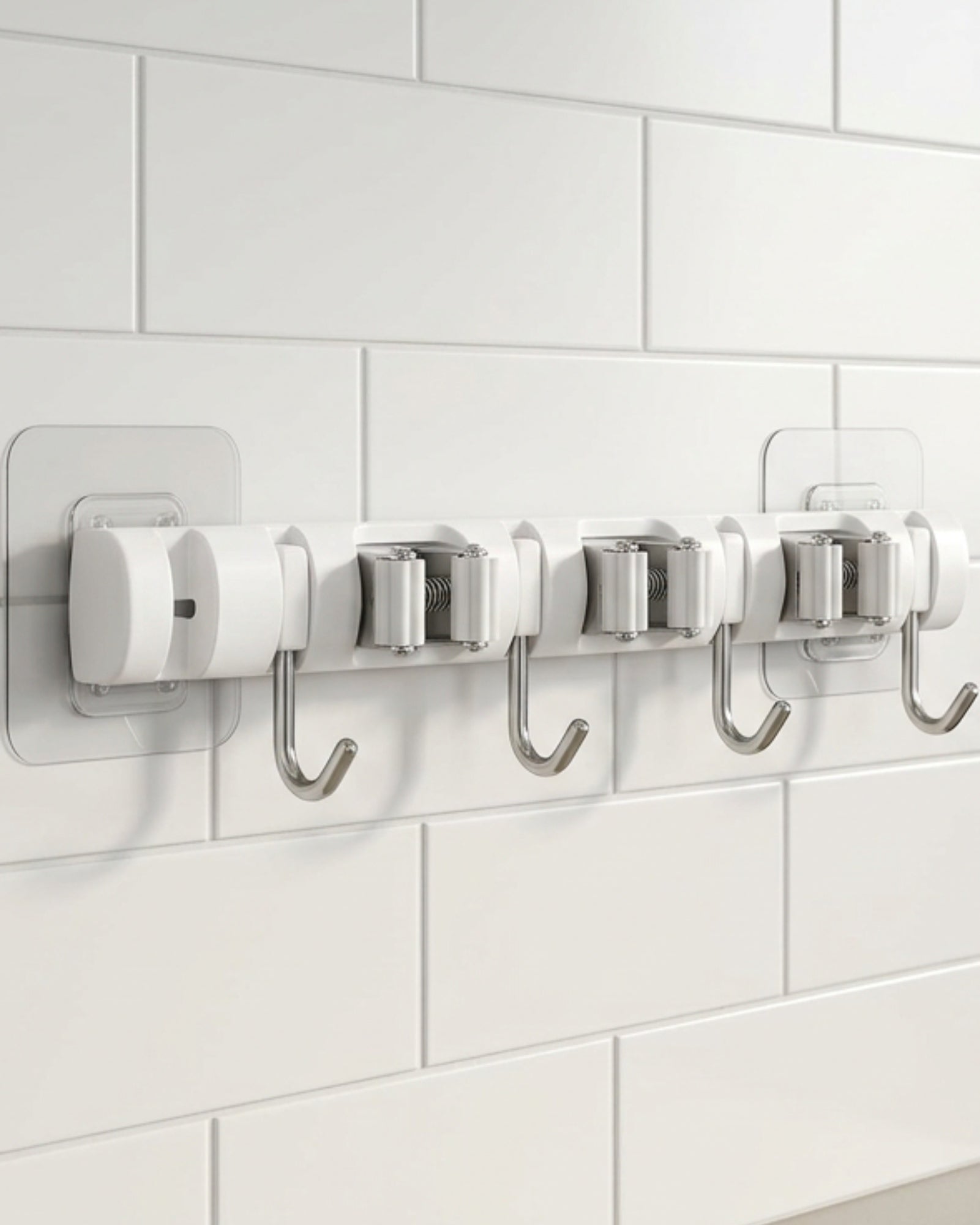 Evav Adhesive Wall Hook Rail with 4 Grip Clips and 5 Hooks 38 cm - Lifestyle view