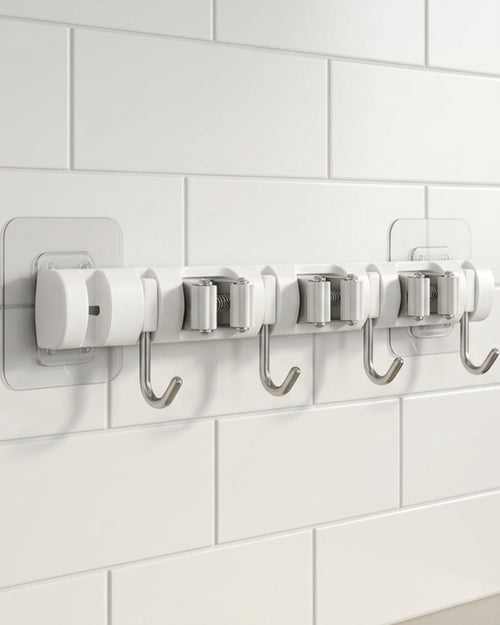 Evav Adhesive Wall Hook Rail with 4 Grip Clips and 5 Hooks 38 cm - Lifestyle view