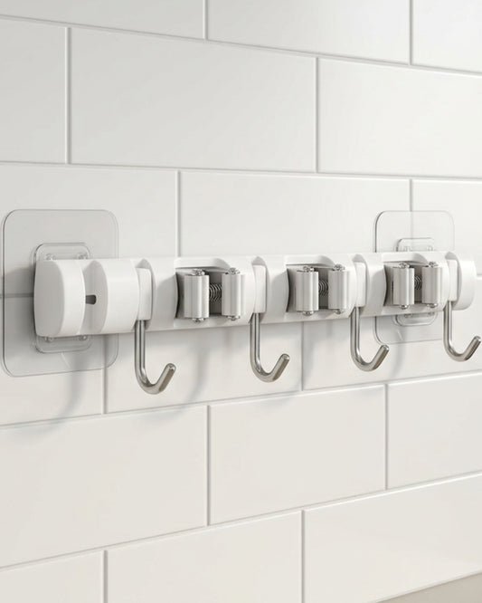 Evav Adhesive Wall Hook Rail with 4 Grip Clips and 5 Hooks 38 cm - Lifestyle view