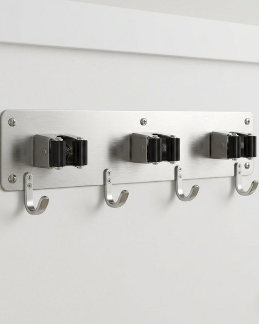 Evav Stainless Steel Wall Hook Rack with 3 Grip Clips and 4 Hooks 32 cm - Lifestyle view